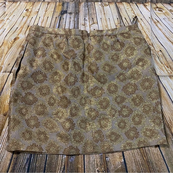 J Crew Gold Jacquard Metallic Lined Mini Skirt Silk Blend Pockets - Picture 3 of 4